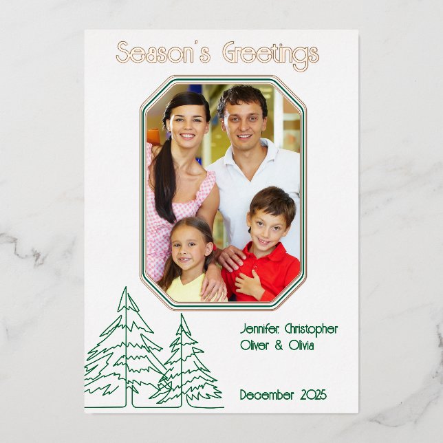 Graphic Christmas Tree Minimal  Foil Holiday Card (Front)