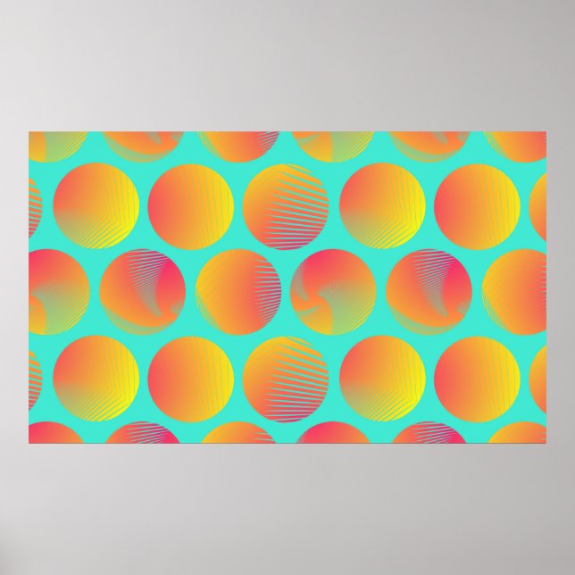 graphic circles seamless pattern in orange blue sh poster (Front)