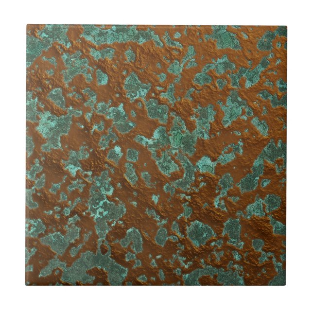 Graphic Copper Patina Pattern Teal Green Brown Tile (Front)