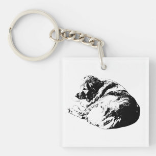 Graphic Curl Dog Provides Peace On Winter Journeys Key Ring