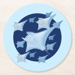 Graphic Design Manta Ray Lover Round Paper Coaster