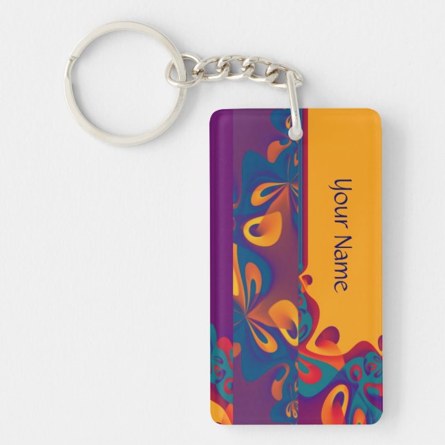Graphic Design Pattern - violet orange + your text Key Ring (Front)