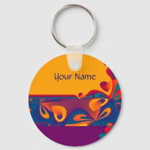 Graphic Design Pattern - violet orange + your text Key Ring