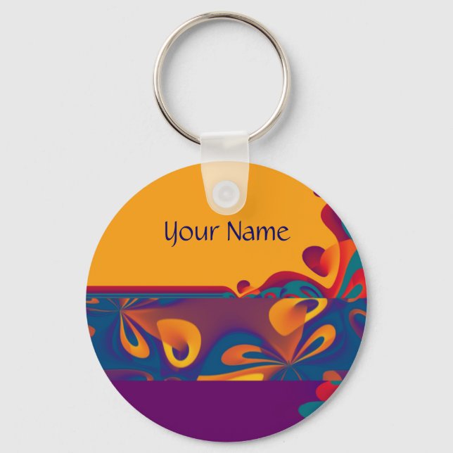 Graphic Design Pattern - violet orange + your text Key Ring (Front)