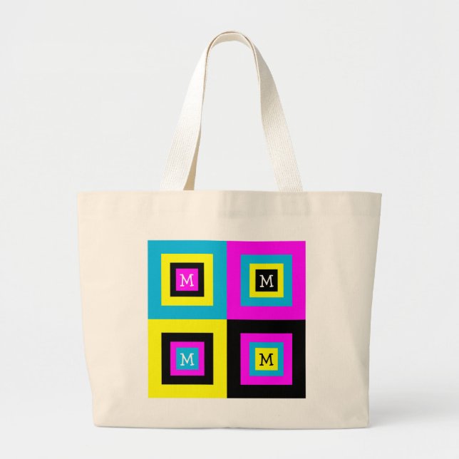 Graphic Designer CMYK Monogram Large Tote Bag (Front)