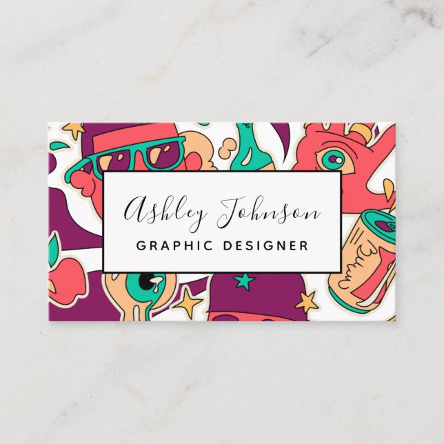 Graphic Designer Illustrator Pop Art Social Media Business Card (Front)