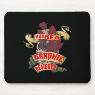 Graphic Designer Inked Skull & Red Roses Tatto Mouse Mat