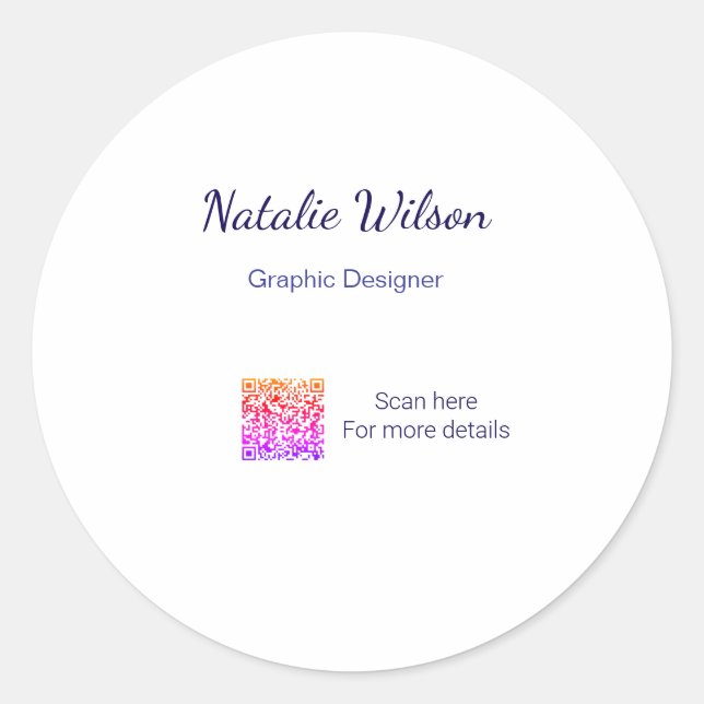 Graphic designer name scan QR code details profess Classic Round Sticker (Front)