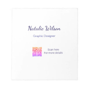 Graphic designer name scan QR code details profess Notepad