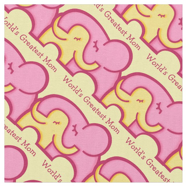 Graphic elephant hug mum personalised pattern fabric (Close Up)