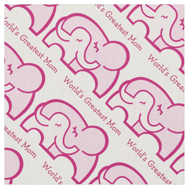 Graphic elephant hug mum pink pattern fabric (Close Up)