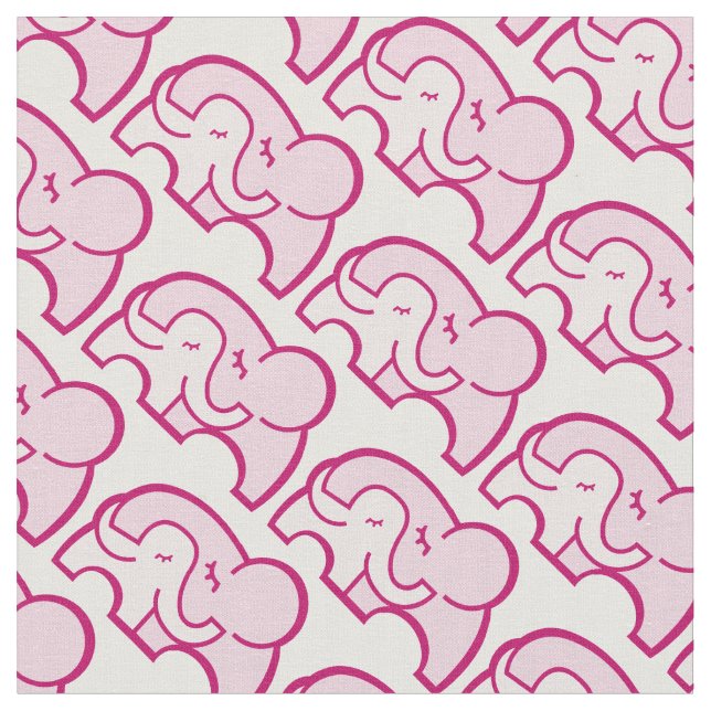 Graphic elephant hug pink pattern fabric (Close Up)