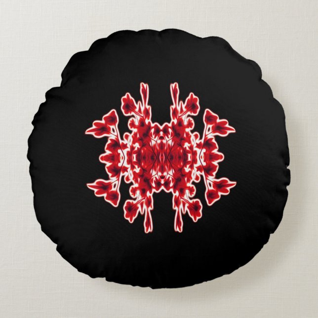 Graphic Floral Black White Red Round Cushion (Front)
