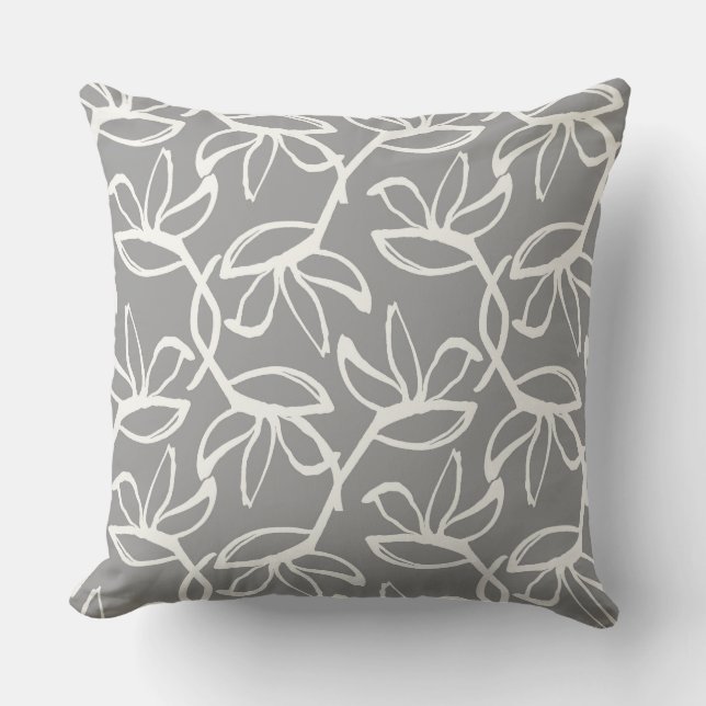 Graphic Floral ; Cottage Grey Cushion (Front)