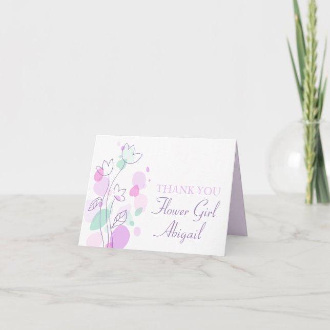 Graphic floral wedding flower girl thank you card (Front)