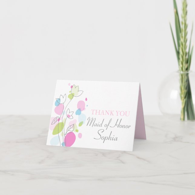 Graphic floral wedding Maid of Honour thanks card (Front)