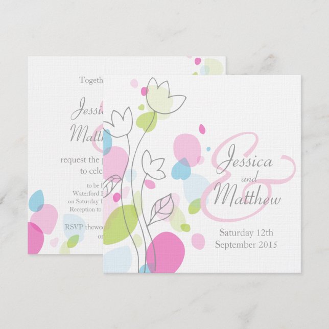 Graphic flower petals square wedding invitations (Front/Back)