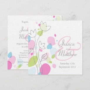Graphic flower petals square wedding invitations
