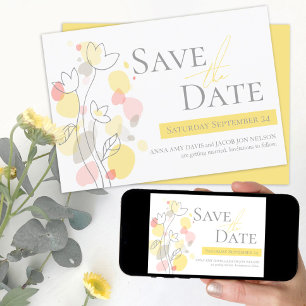 Graphic flower petals yellow grey save the date announcement