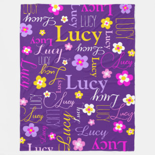 Graphic flowers Lucy name purple pink yellow Fleece Blanket