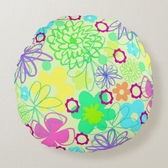 Graphic Flowers Round Cushion (Front)