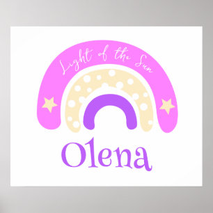 Graphic funky rainbow pink nursery name meaning Poster