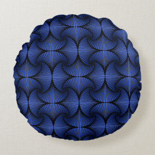 Graphic Geometric 3D Scallop Fan Blue Round Cushion