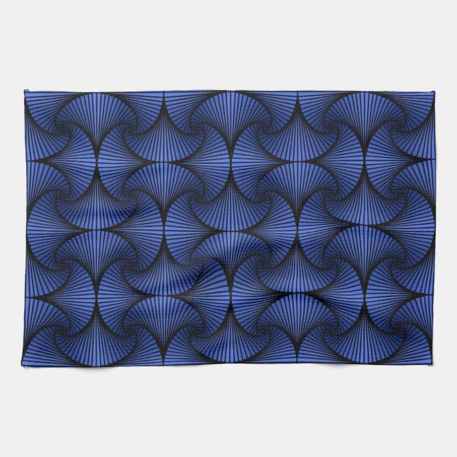 Graphic Geometric 3D Scallop Fan Blue Tea Towel (Horizontal)