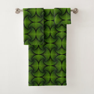 Graphic Geometric 3D Scallop Fan Green Bath Towel Set