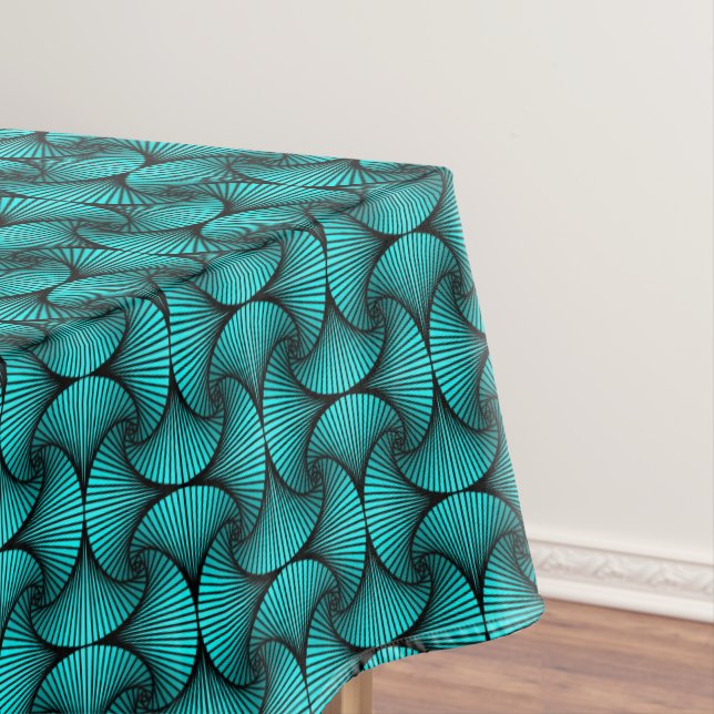 Graphic Geometric 3D Scallop Fan Turquoise Tablecloth (In Situ)