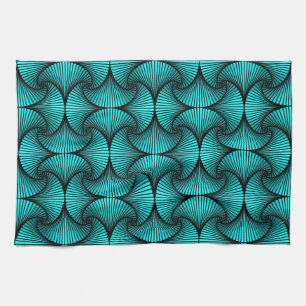 Graphic Geometric 3D Scallop Fan Turquoise Tea Towel