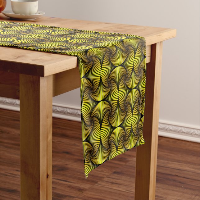 Graphic Geometric 3D Scallop Fan Yellow Short Table Runner (In Situ)