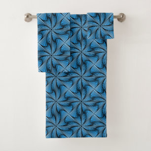 Graphic Geometric 3D Spiral Twist Blue Bath Towel Set