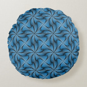Graphic Geometric 3D Spiral Twist Blue Round Cushion