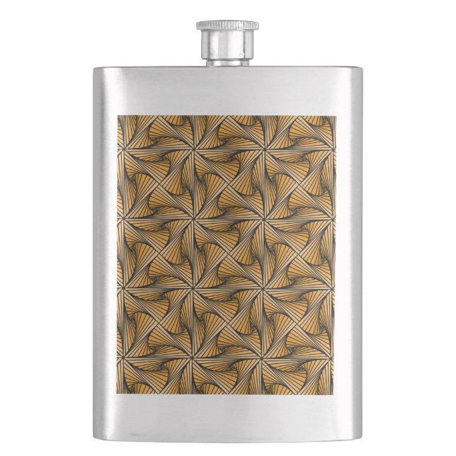 Graphic Geometric 3D Spiral Twist Orange Hip Flask (Front)