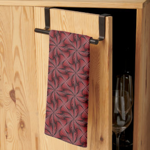 Graphic Geometric 3D Spiral Twist Red Tea Towel