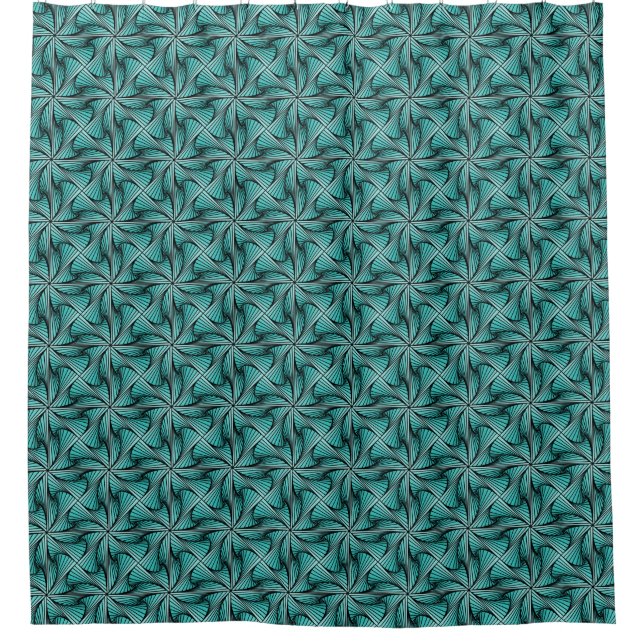 Graphic Geometric 3D Spiral Twist Turquoise Green Shower Curtain (Front)