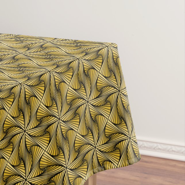 Graphic Geometric 3D Spiral Twist Yellow Tablecloth (In Situ)