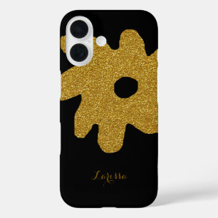 graphic golden flower on black iPhone 16 case