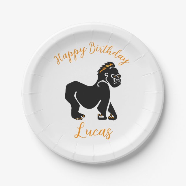 Graphic GORILLA -Wildlife -Happy Birthday - Party Paper Plate (Front)