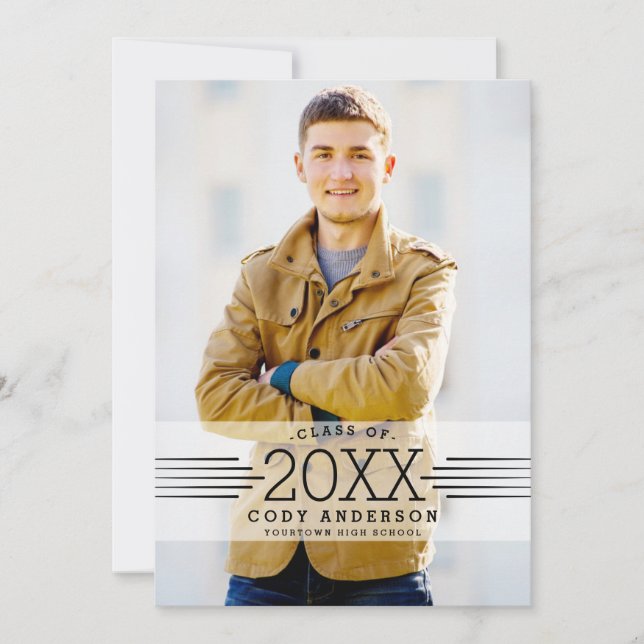 Graphic Grad | Black Text Photo Graduation Party Invitation (Front)