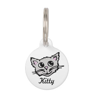 Graphic grey cat name and lost details pet tag