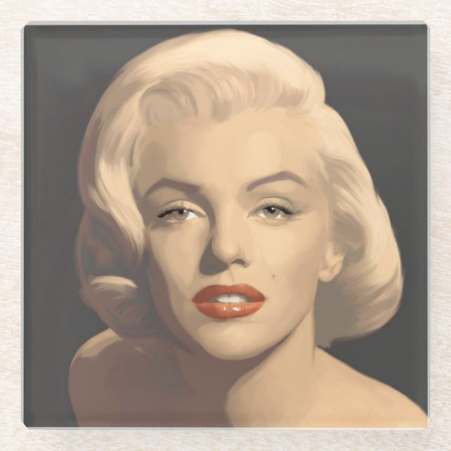 Graphic Grey Marilyn Glass Coaster (Front)