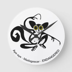 Graphic hand drawn AYE-AYE - Wildlife - Primate - Round Clock