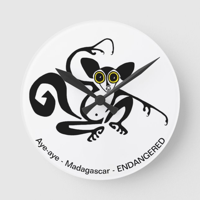 Graphic hand drawn AYE-AYE - Wildlife - Primate - Round Clock (Front)