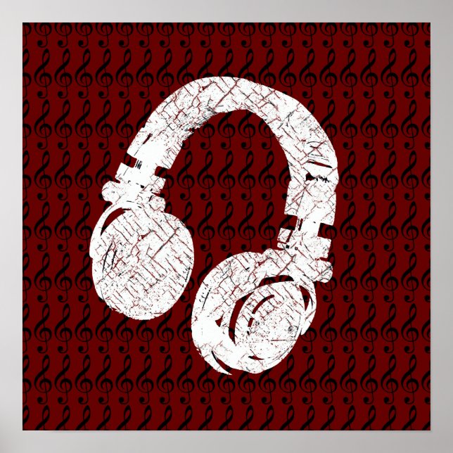 graphic headphone with g-clefs poster (Front)
