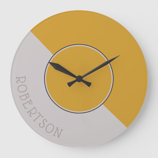 Graphic Hot Mustard and Taupe Personalised Large Clock (Front)