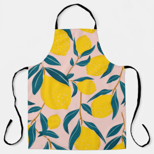 Graphic illustrated lemons: pink seamless pattern apron