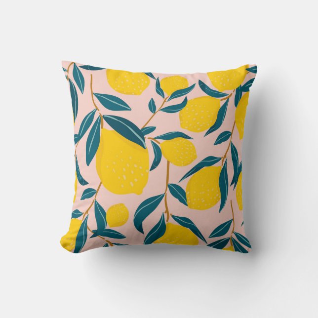 Graphic illustrated lemons: pink seamless pattern cushion (Front)
