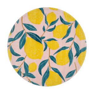 Graphic illustrated lemons: pink seamless pattern cutting board